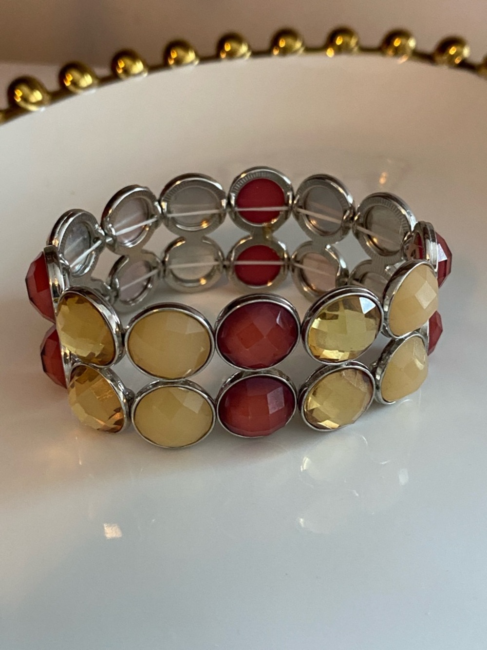 Red & Yellow Faceted Stretch Bracelet